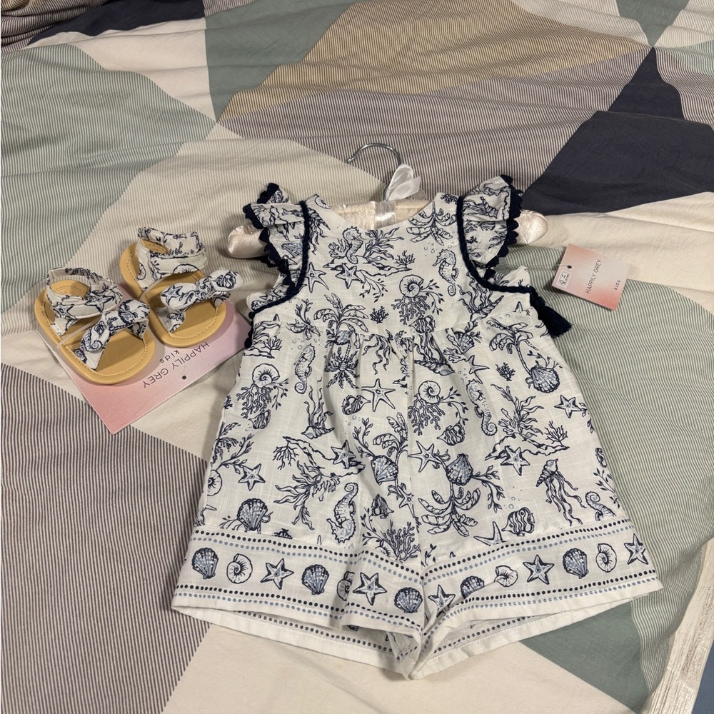 Navy and White Kids Romper